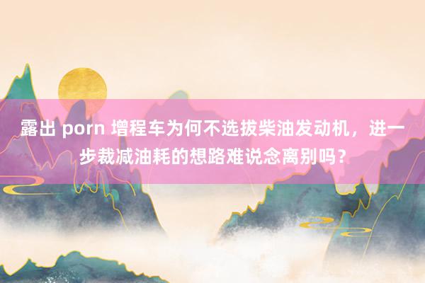 露出 porn 增程车为何不选拔柴油发动机，进一步裁减油耗的想路难说念离别吗？