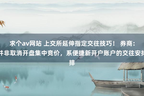 求个av网站 上交所延伸指定交往技巧！ 券商：并非取消开盘集中竞价，系便捷新开户账户的交往安排