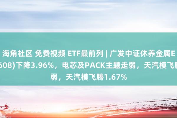 海角社区 免费视频 ETF最前列 | 广发中证休养金属ETF(159608)下降3.96%，电芯及PACK主题走弱，天汽模飞腾1.67%