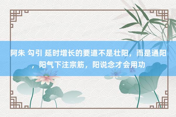 阿朱 勾引 延时增长的要道不是壮阳，而是通阳，阳气下注宗筋，阳说念才会用功