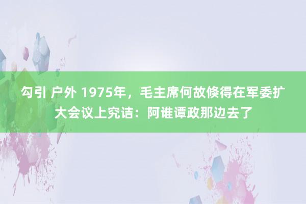 勾引 户外 1975年，毛主席何故倏得在军委扩大会议上究诘：阿谁谭政那边去了