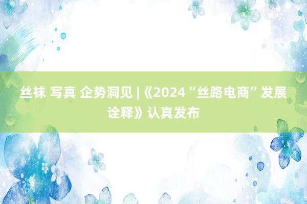 丝袜 写真 企势洞见 |《2024“丝路电商”发展诠释》认真发布